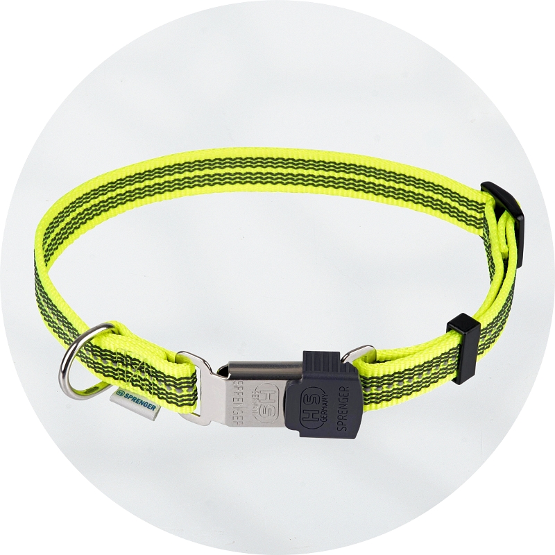 Herm Sprenger Adjustable Reflective Neon Yellow Nylon Collar with ClicLock Buckle 20mm 59440 002